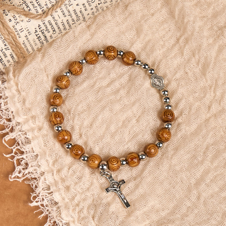 Christianartworkshop Bracciale con icona di Gesù e crocifisso rosa: gioielli spirituali fatti a mano con squisita fattura - image 2