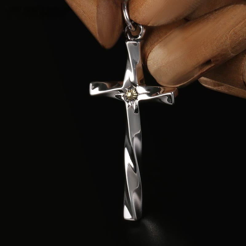Collana con croce moderna e minimalista in argento sterling 925 Christianartworkshop : elegante mix di fede e moda - Argento Sterling 925 - image 0