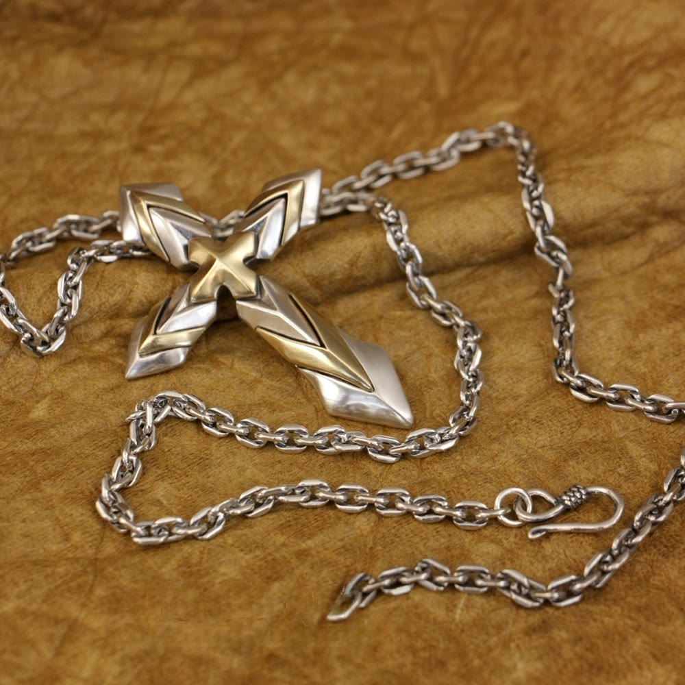 Collana con croce vintage e classica in argento sterling 925 Christianartworkshop : un'interpretazione moderna del sigillo sacro - image 1