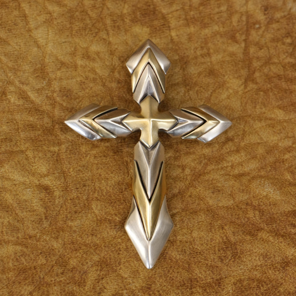 Collana con croce vintage e classica in argento sterling 925 Christianartworkshop : un'interpretazione moderna del sigillo sacro - Argento+Ottone - image 0