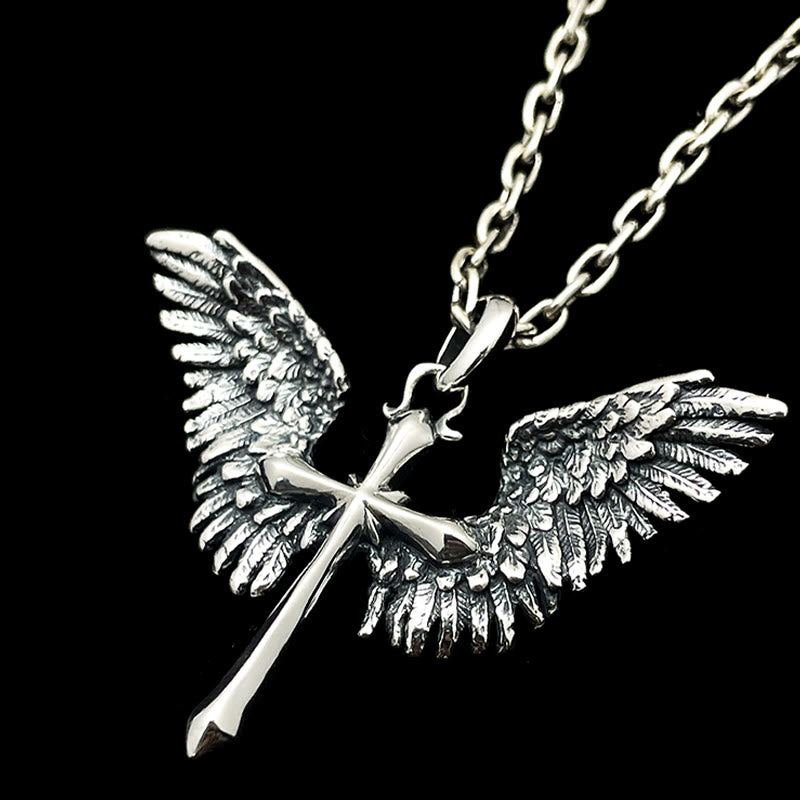 Collana con ali a croce vintage e classica in argento sterling 925 Christianartworkshop : un mix di fascino retrò e grazia divina - Argento Sterling 925 - image 0