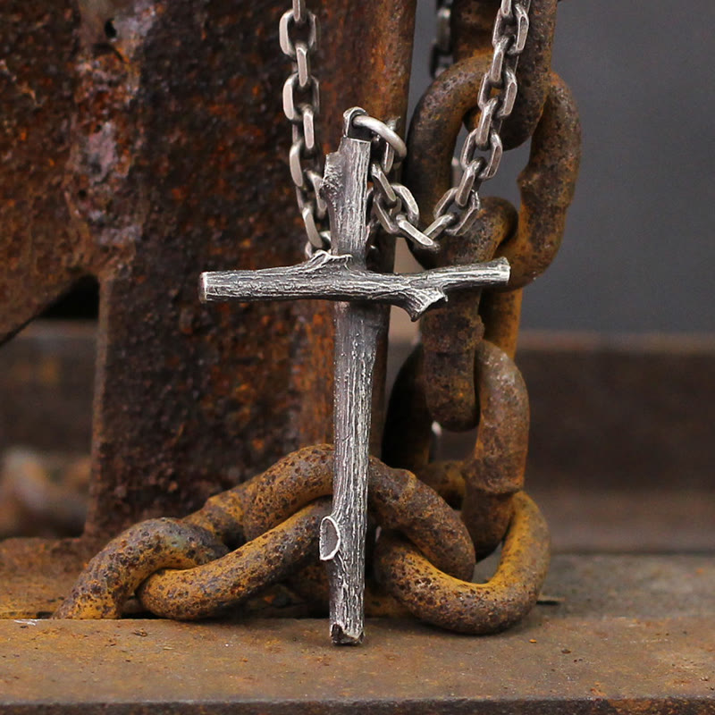 Collana con croce moderna e minimalista in argento sterling 925 Christianartworkshop : un omaggio alla fede cruda - Argento Sterling 925 - image 0