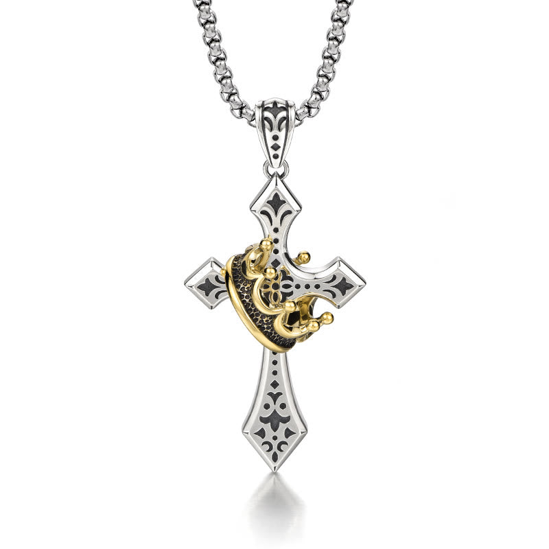 Collana con croce vintage e classica in argento sterling 925 di Christianartworkshop : un lussuoso emblema di fede - D'oro - image 0