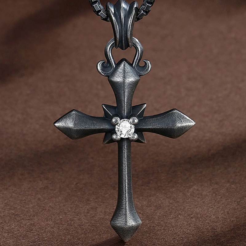 Collana con croce moderna e minimalista in argento sterling 925 Christianartworkshop : simbolo di fede misterioso e alla moda - Argento Sterling 925 - image 0