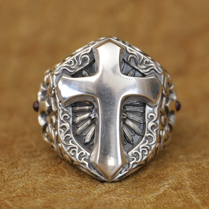 Christianartworkshop Anello con croce divina in argento sterling 925 - Simbolo di connessione spirituale - US14 - image 0