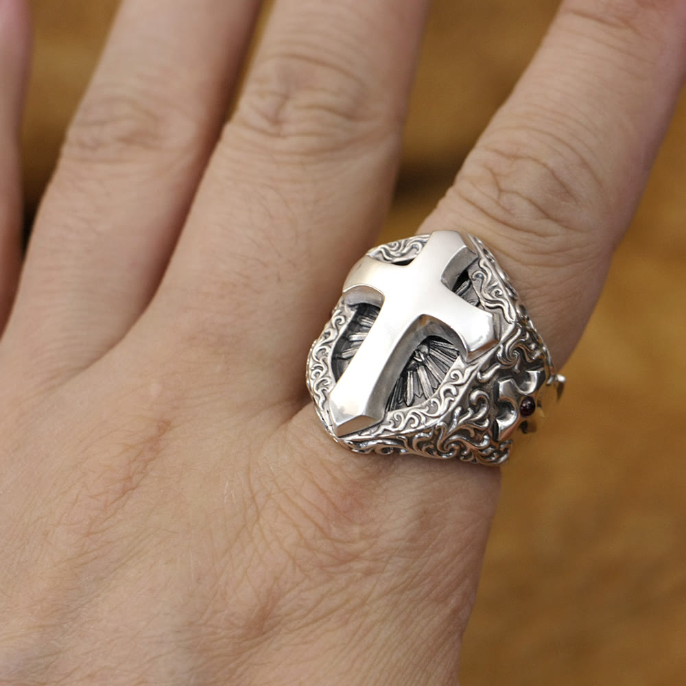Christianartworkshop Anello con croce divina in argento sterling 925 - Simbolo di connessione spirituale - image 1