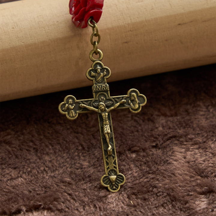 Christianartworkshop FEDE IN PREGHIERA: Rosario fatto a mano con grani di cinabro rosa e carta regalo - image 10