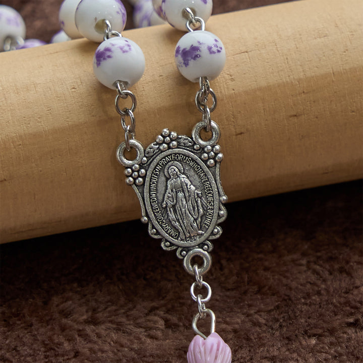 Christianartworkshop Medaglia miracolosa e crocifisso di perle di ceramica da 8 mm Rosario fatto a mano - image 6