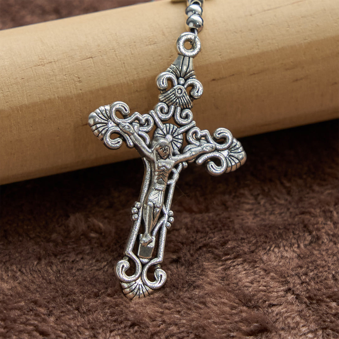 Rosario fatto a mano con grani rotondi rosa e crocifisso Christianartworkshop – Un omaggio floreale al Sacro Cuore - image 6