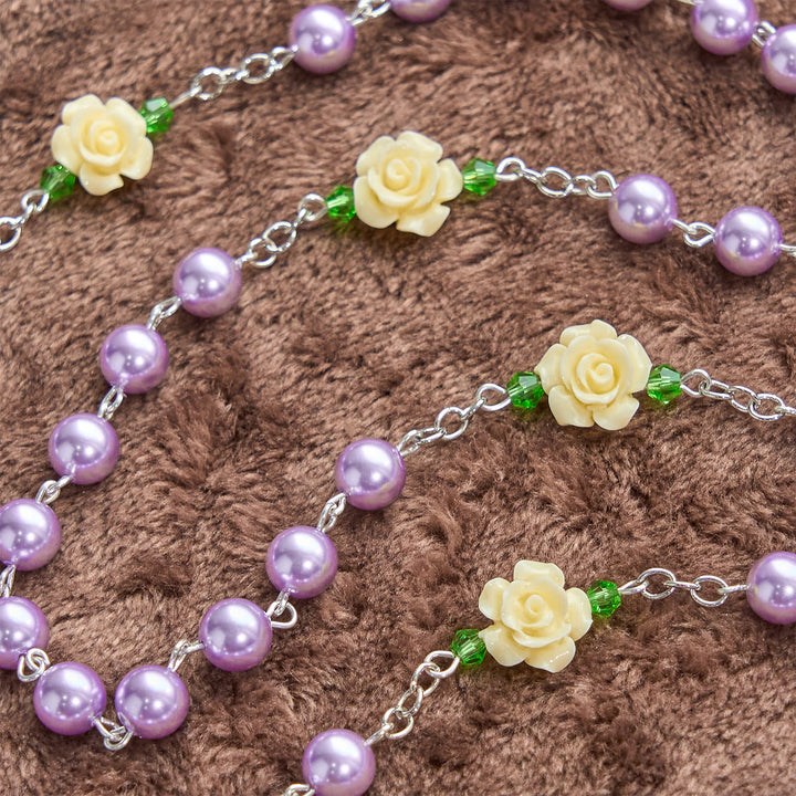 Christianartworkshop Rosario della Divina Misericordia fatto a mano con perle viola e fiori: un elemento essenziale per la fedeltà - image 6