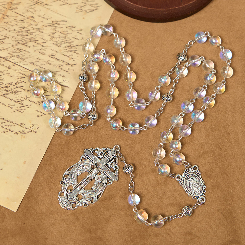 Rosario fatto a mano con perline di vetro multicolore a rifrazione Christianartworkshop : connettersi con la fede - image 1