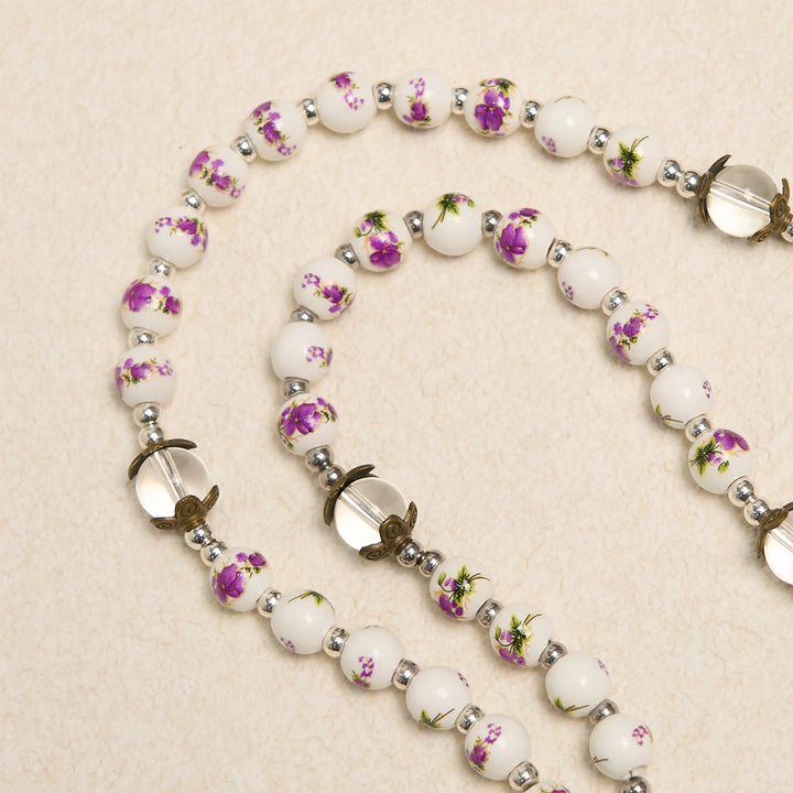 Christianartworkshop Rosario ispirato alla viola fatto a mano: un'opera d'arte celeste con perle di porcellana floreale viola  - image 5