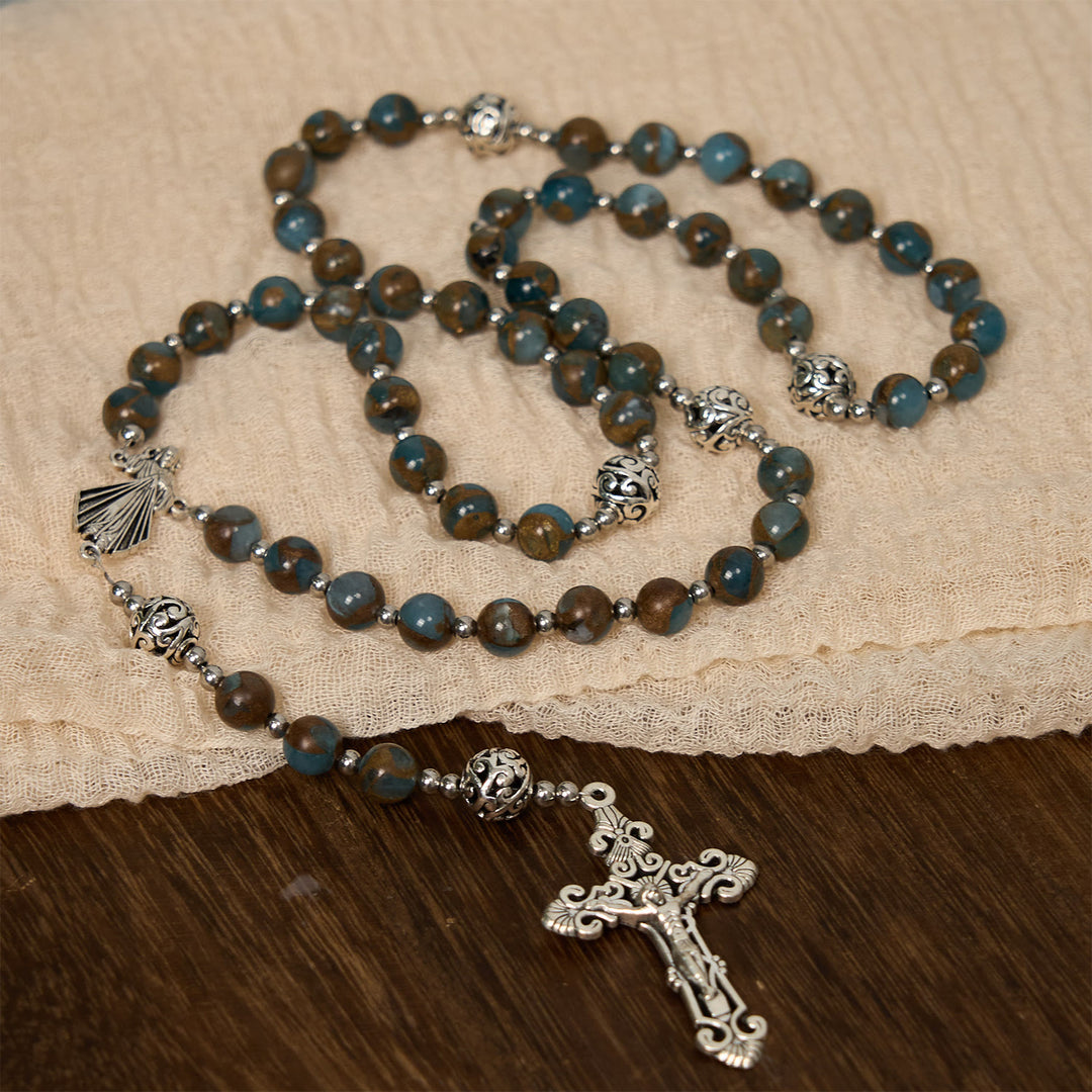 Christianartworkshop Divine - Lago ispirato - Rosario cloisonné blu: l'ancora spirituale di un cristiano - Perle di cloisonné blu lago - image 0