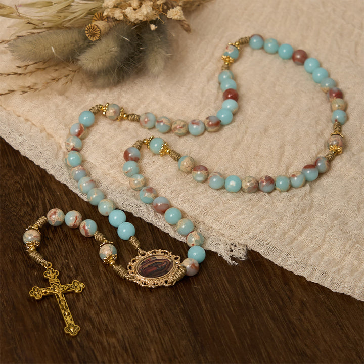 Christianartworkshop FEDE IN PREGHIERA: Rosario di preghiera in pietra acquatica fatto a mano con carta regalo - image 9
