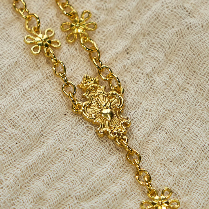 Christianartworkshop Sacro Cuore di Gesù e Crocifisso di 6 mm Rosario a forma di fiore con sfere in metallo dorato - image 2