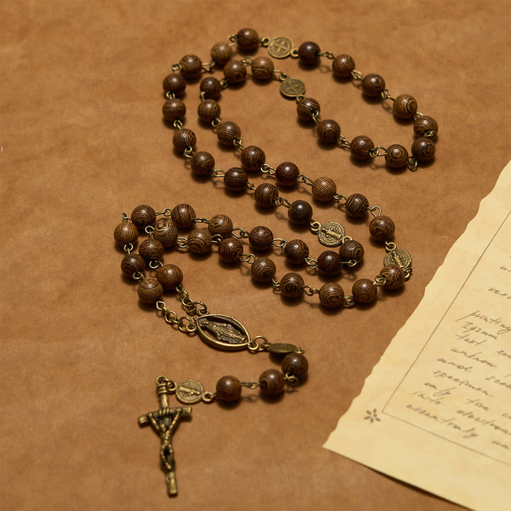 Christianartworkshop Medaglia Miracolosa e Crocifisso Medaglia di San Benedetto Rosario con Perline di Legno da 8 mm - image 5