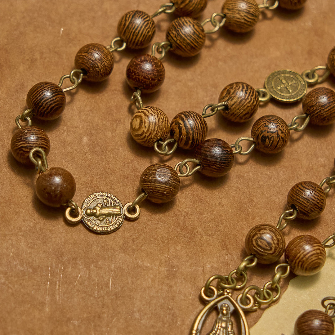 Christianartworkshop Medaglia Miracolosa e Crocifisso Medaglia di San Benedetto Rosario con Perline di Legno da 8 mm - image 3