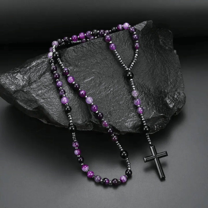Christianartworkshop - Croce del rosario in agata viola naturale da 8 mm - Agata viola - image 0