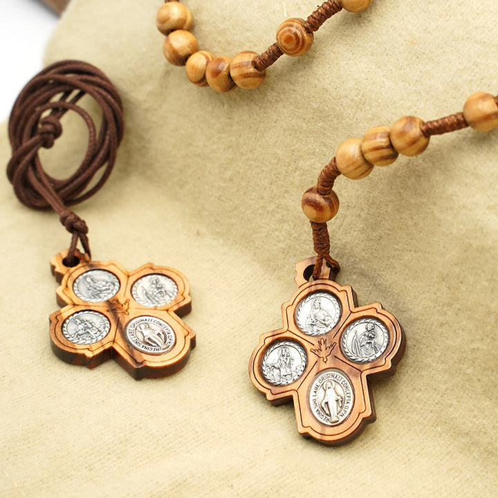 Collana con croce carmelitana in legno d'ulivo 5 in 1 Christianartworkshop - image 1
