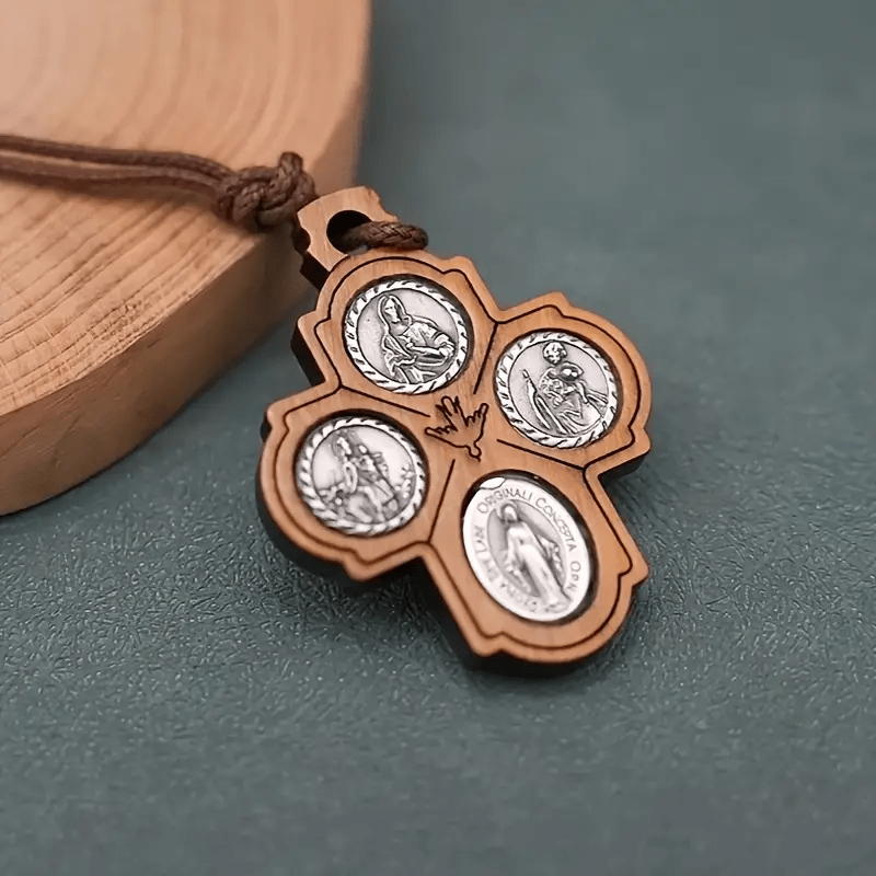 Collana classica con croce a quattro vie in legno d'ulivo Christianartworkshop : un raro e sacro segno di fede - image 2