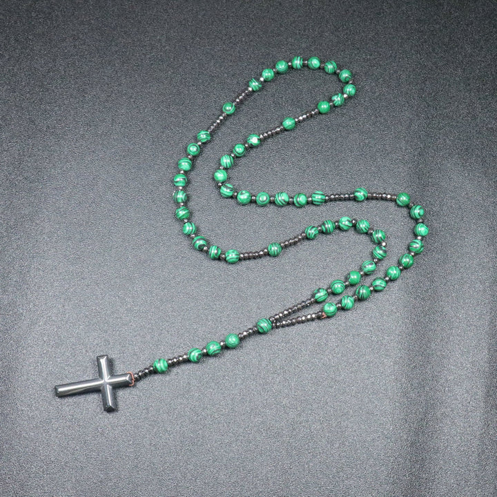 Christianartworkshop - Perline di malachite da 8 mm - Croce rosaria in pietra biliare e ferro - image 2