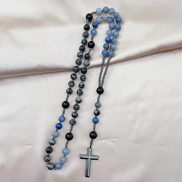 Rosario a croce con perle di alabastro blu avventurina da 8 mm Christianartworkshop - image 2
