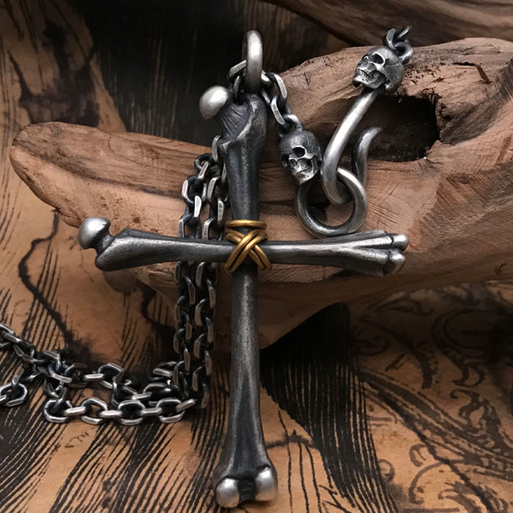 Christianartworkshop Collana minimalista con croce e osso in argento sterling 925: emblema religioso della spiritualità moderna - Ciondolo e catena - image 0