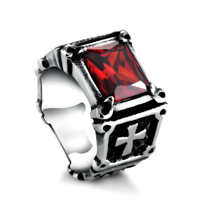 Christianartworkshop Croce con pietre preziose rosse e nere - Anello di coppia decorato: un simbolo di fede e stile - image 13