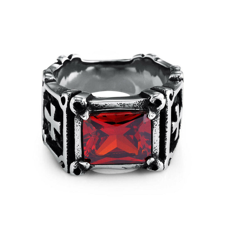Christianartworkshop Croce con pietre preziose rosse e nere - Anello di coppia decorato: un simbolo di fede e stile - image 14