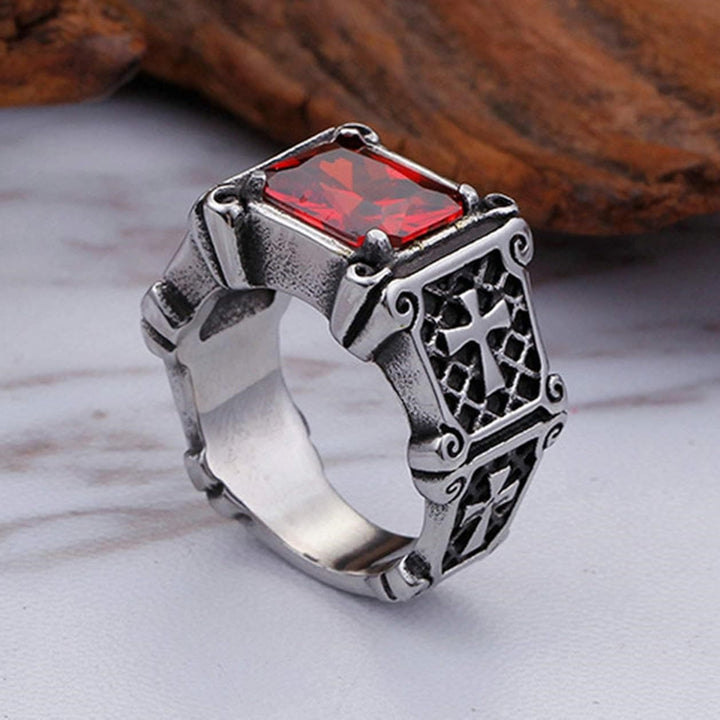 Christianartworkshop Croce con pietre preziose rosse e nere - Anello di coppia decorato: un simbolo di fede e stile - image 4