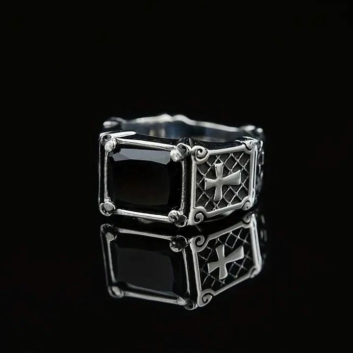 Christianartworkshop Croce con pietre preziose rosse e nere - Anello di coppia decorato: un simbolo di fede e stile - image 9