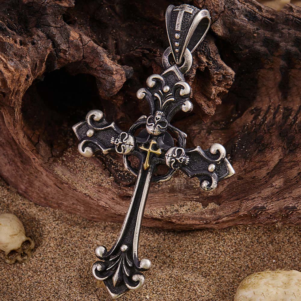 Christianartworkshop Collana vintage con croce sacra e teschio: un profondo simbolo delle profondità più oscure della fede - Argento Sterling 925 - image 0