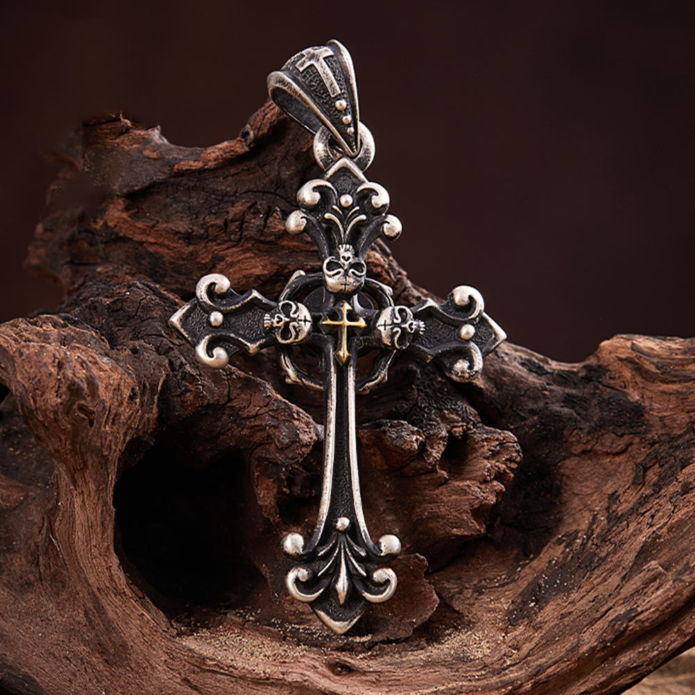 Christianartworkshop Collana vintage con croce sacra e teschio: un profondo simbolo delle profondità più oscure della fede - image 1