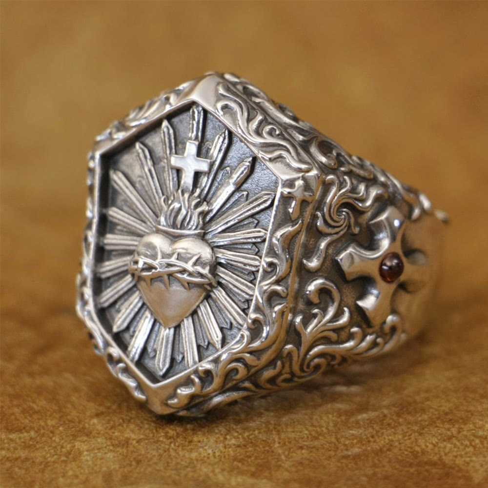 Christianartworkshop Anello vintage in argento sterling 925 con croce a forma di cuore con spine: un prezioso simbolo di amore spirituale - image 1