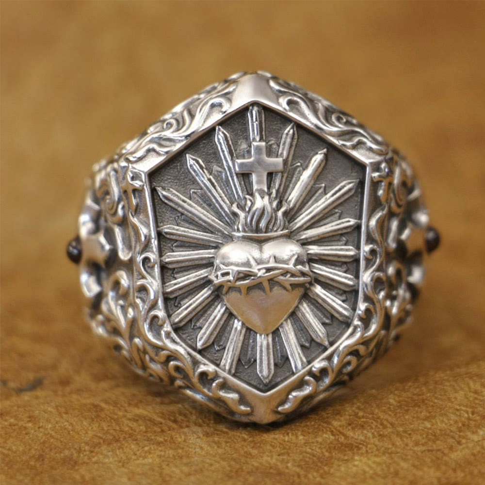 Christianartworkshop Anello vintage in argento sterling 925 con croce a forma di cuore con spine: un prezioso simbolo di amore spirituale - US15 - image 0