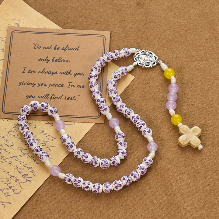 Christianartworkshop Medaglia miracolosa e croce di perle di ceramica a forma di fiore da 8 mm Rosario fatto a mano per la preghiera sacra - Medaglia e Croce Miracolose - image 0