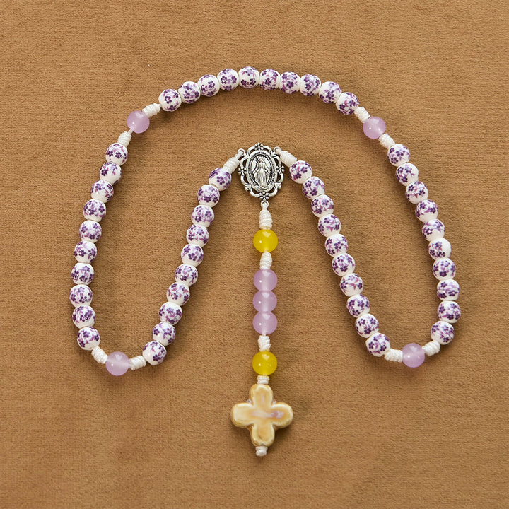 Christianartworkshop Medaglia miracolosa e croce di perle di ceramica a forma di fiore da 8 mm Rosario fatto a mano per la preghiera sacra - image 4