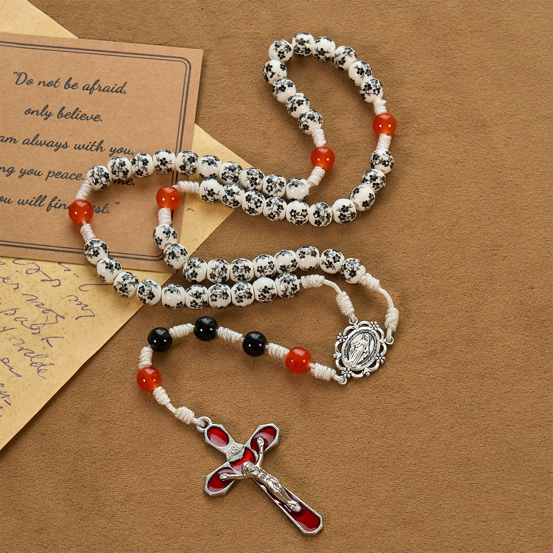 Christianartworkshop Medaglia miracolosa e crocifisso di perle di ceramica a forma di fiore da 8 mm Rosario fatto a mano - Rosario di protezione divina - Medaglia e Croce Miracolose - image 0