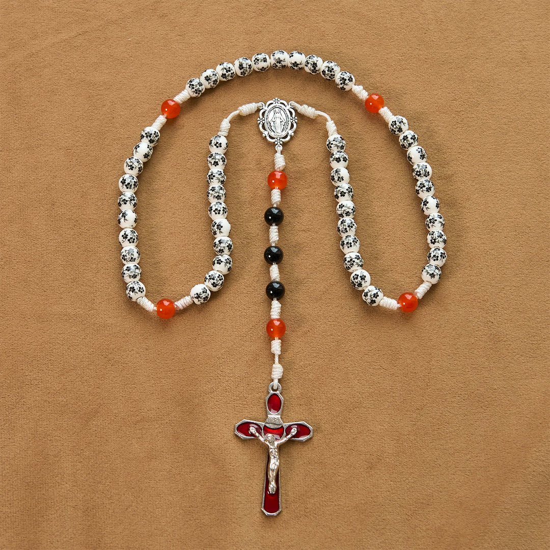 Christianartworkshop Medaglia miracolosa e crocifisso di perle di ceramica a forma di fiore da 8 mm Rosario fatto a mano - Rosario di protezione divina - image 6