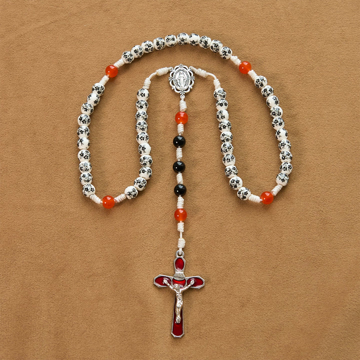 Christianartworkshop Medaglia miracolosa e crocifisso di perle di ceramica a forma di fiore da 8 mm Rosario fatto a mano - Rosario di protezione divina - image 6
