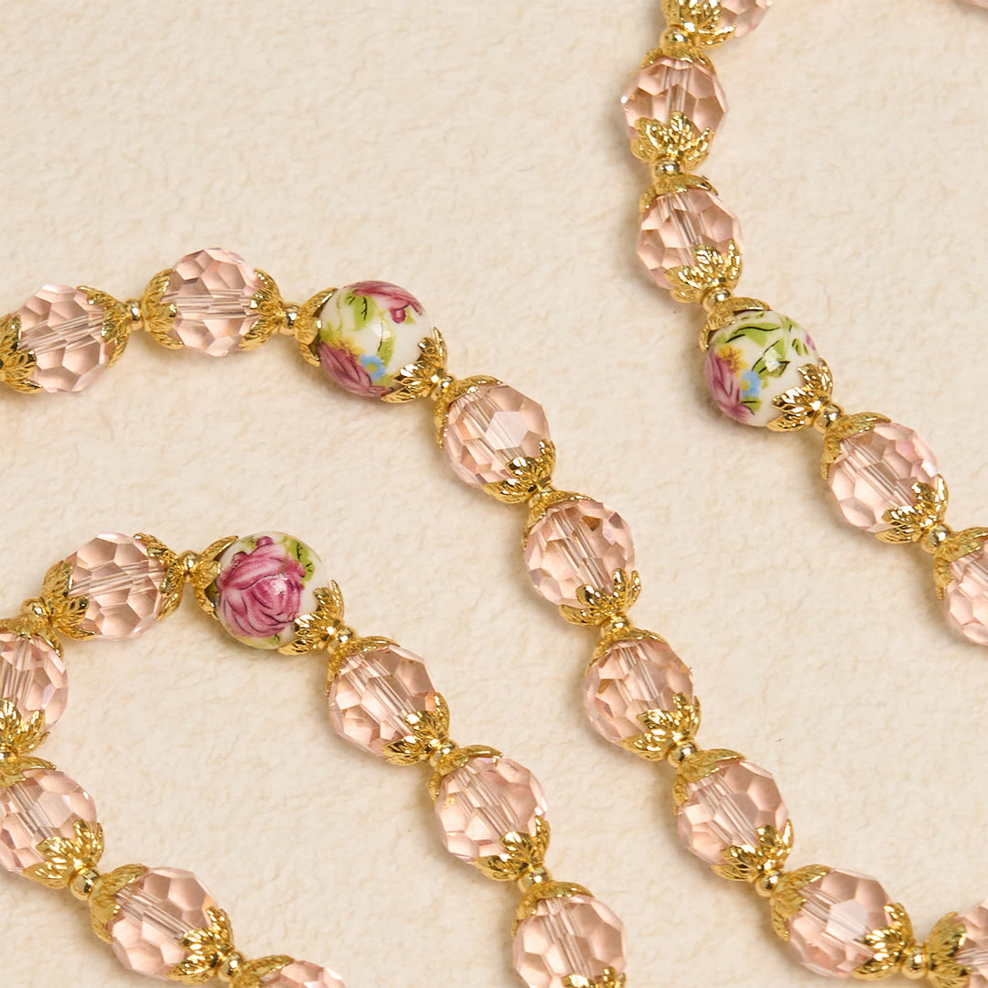 Christianartworkshop Perline di cristallo rosa con catena in lega dorata Crocifisso e rosario con preghiera della Vergine Maria - image 5