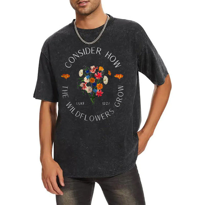 Christianartworkshop "Considera come crescono i fiori selvatici" T-shirt unisex lavata - image 2