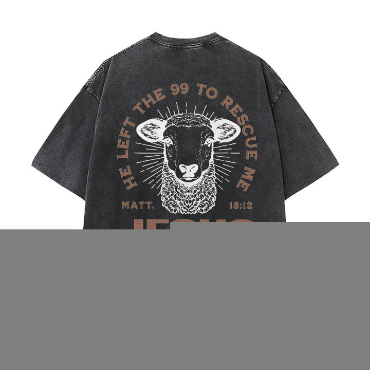 Christianartworkshop "Ha lasciato il 99 per salvarmi" T-shirt unisex lavata - Nero - 5XL - image 0