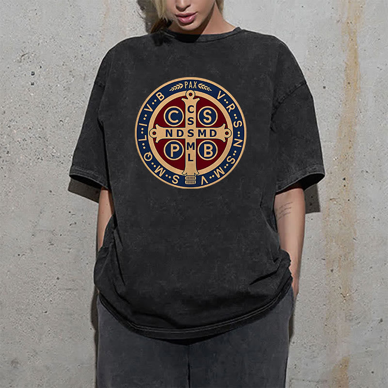 Christianartworkshop Medaglia di San Benedetto Santa Croce T-shirt unisex lavata - image 1