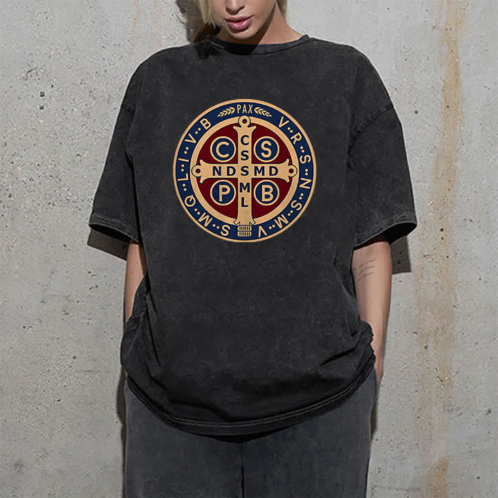 Christianartworkshop Medaglia di San Benedetto Santa Croce T-shirt unisex lavata - image 1