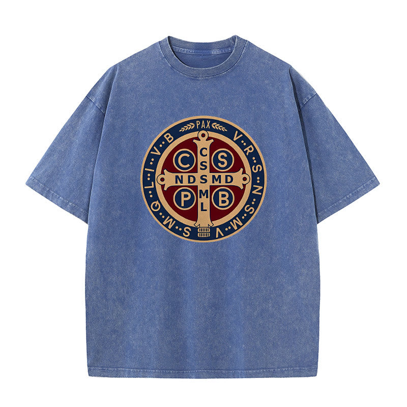 Christianartworkshop Medaglia di San Benedetto Santa Croce T-shirt unisex lavata - Blu - 5XL - image 1