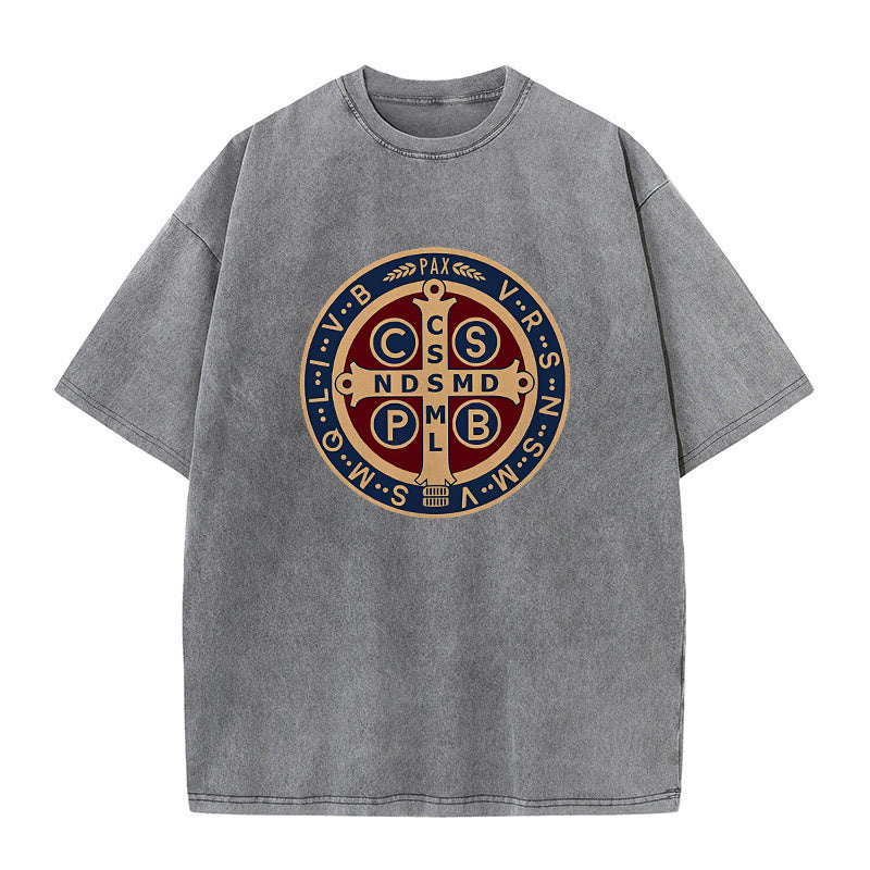 Christianartworkshop Medaglia di San Benedetto Santa Croce T-shirt unisex lavata - Grigio - 5XL - image 2