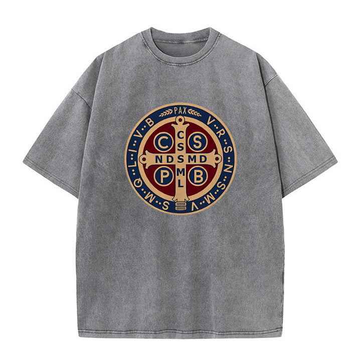 Christianartworkshop Medaglia di San Benedetto Santa Croce T-shirt unisex lavata - Grigio - 5XL - image 2