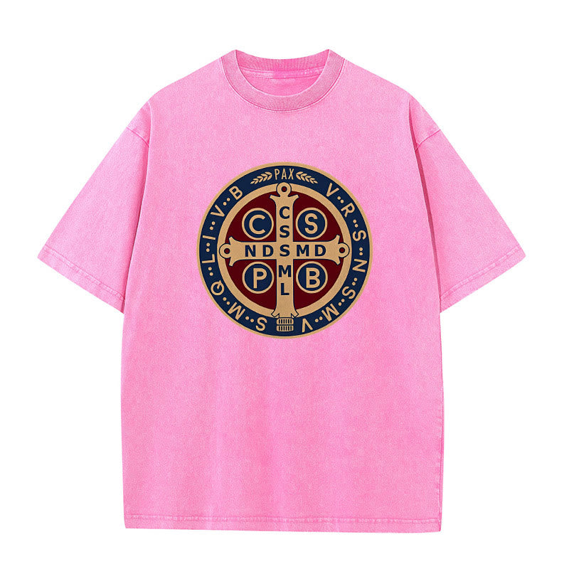 Christianartworkshop Medaglia di San Benedetto Santa Croce T-shirt unisex lavata - Rosa - 5XL - image 5
