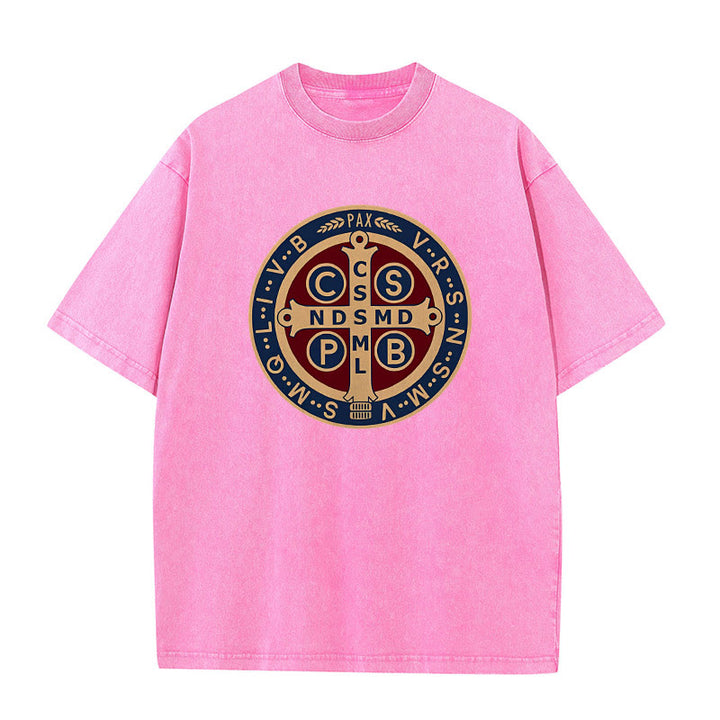 Christianartworkshop Medaglia di San Benedetto Santa Croce T-shirt unisex lavata - Rosa - 5XL - image 5